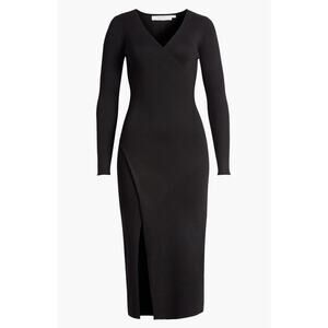 ASTR The Label Cross Front Slit Long Sweater Dress Large Black Knit VNeck NWT
